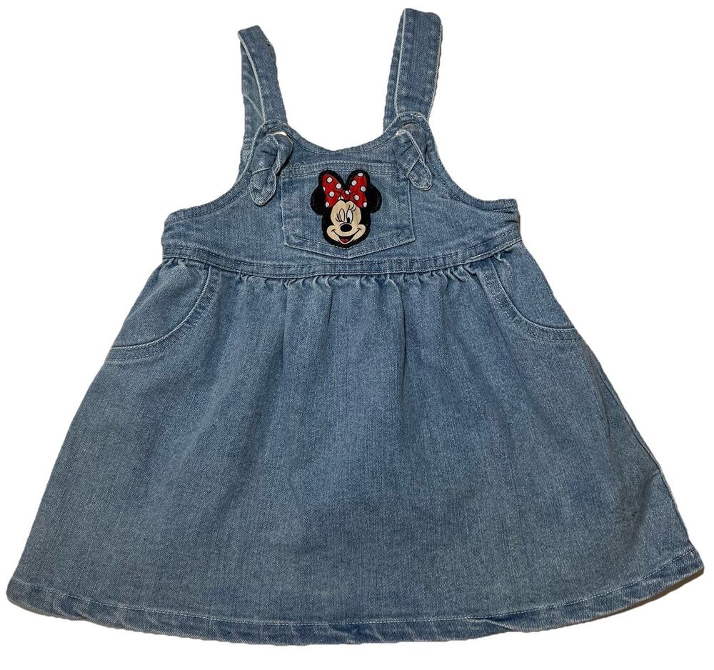 Disney Minnie Mouse Denim Jumper Baby Size 12 M Blue Embroidered Overall Dress